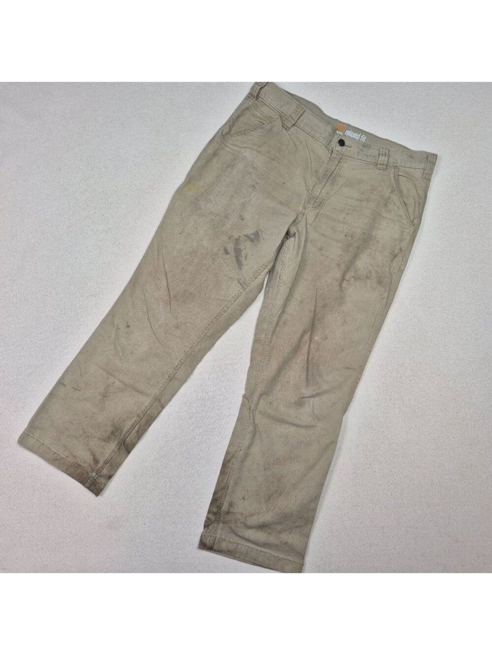 Carhartt Men's Khaki Carpenter Pants Cargo Workwear Relaxed Sz 34/28 Measured